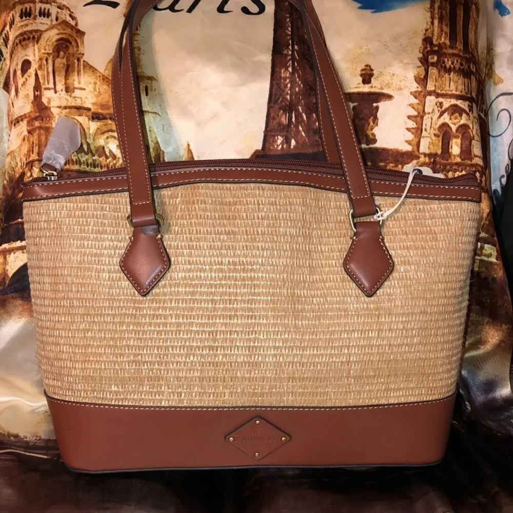 St. John’s Bay Classic Crafted Straw Leather Combo Westbrooke Satchel